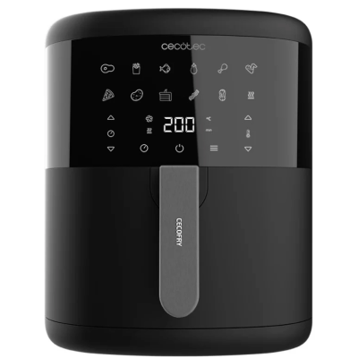 Frigideira elétrica preta Cecotec com visor digital e pega frontal