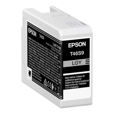 Cartucho de tinta Epson T46S9 Light Gray com etiqueta preta e branca