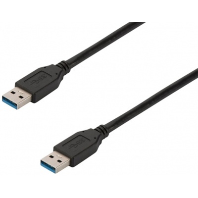 Cabo USB tipo A a tipo A com conectores pretos e ponta azul