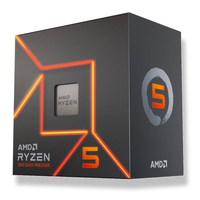 Embalagem preta com linhas laranja neon para processador AMD Ryzen 5 série 7000