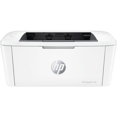 Impressora HP LaserJet M110w branca compacta com logótipo HP