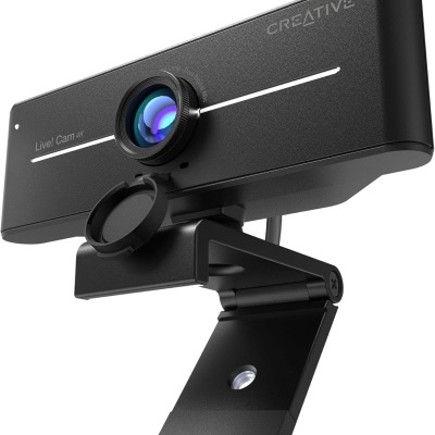 Webcam preta Creative Live! Cam 4K com lente central e suporte articulado