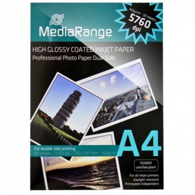 Pack de papel fotográfico brilhante MediaRange A4 50 folhas