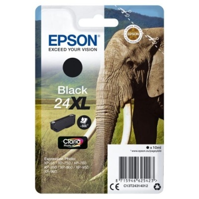 Embalagem de tinta para impressora Epson Black 24XL com elefante.