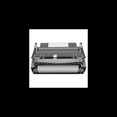 Componente electrónico preto e cinza com etiqueta branca.