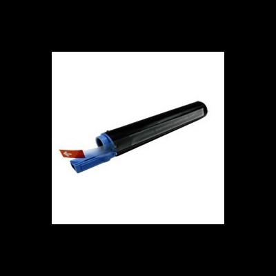 Cartucho de toner preto com tampa azul e etiqueta laranja