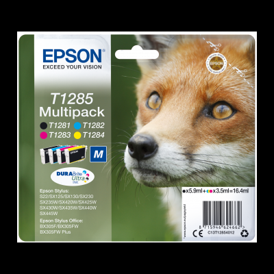 Multipack Epson T1285 com tinteiros T1281, T1282, T1283, T1284 e imagem de raposa