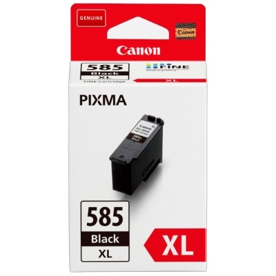 Cartucho de tinta preto Canon 585 XL para impressora PIXMA em embalagem branca e vermelha.
