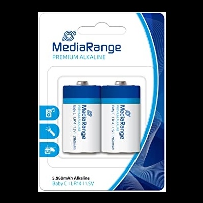 Pack de duas pilhas MediaRange Premium Alkaline Baby C LR14 1,5V.
