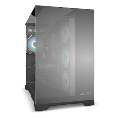 Computador desktop com painel lateral de vidro e ventoinhas RGB iluminadas