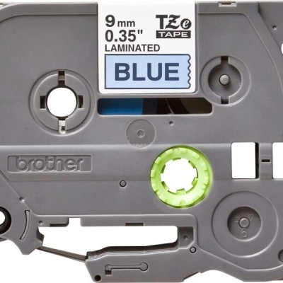 Cartucho de fita para rotuladora Brother TZe Tape azul laminada de 9 mm