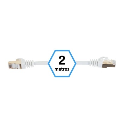 Cabo RJ45 branco com 2 metros e conectores transparentes
