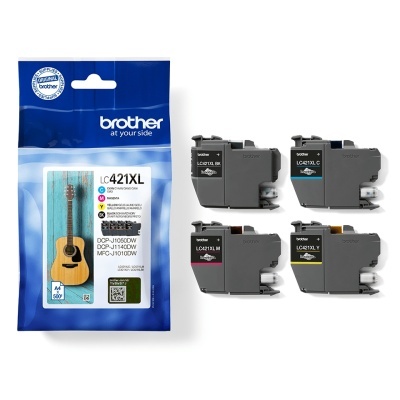 Pack de tinteiros Brother LC421XL azul com guitarra na embalagem