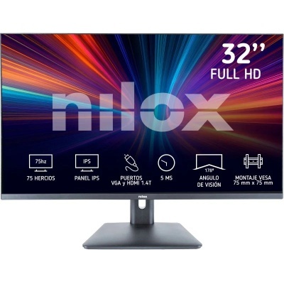 Monitor Nilox 32 polegadas Full HD com especificações técnicas no ecrã