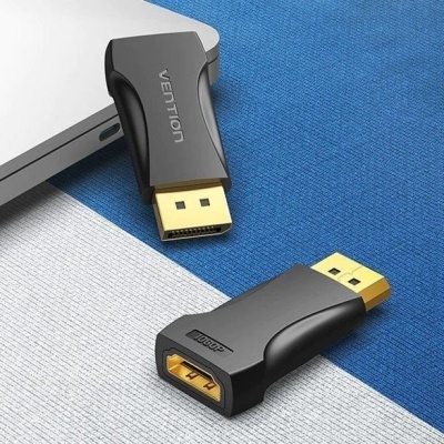 Adaptador HDMI preto com conetores dourados e texto VENTION e 1080P