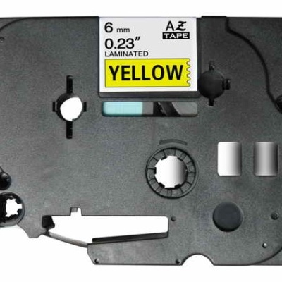 Cartucho de fita preta para rotuladora com etiqueta amarela