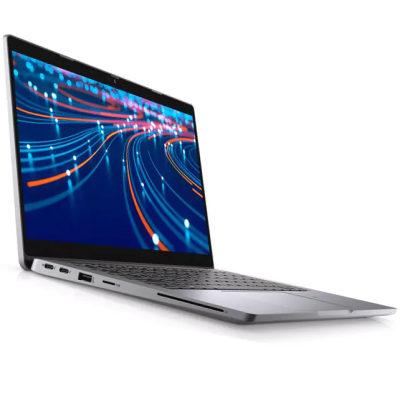 Portátil cinza aberto com ecrã a mostrar linhas coloridas e teclado preto