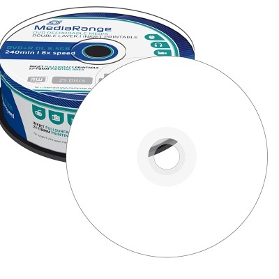 Pack de 25 DVDs MediaRange DVD+R DL dupla camada imprimíveis