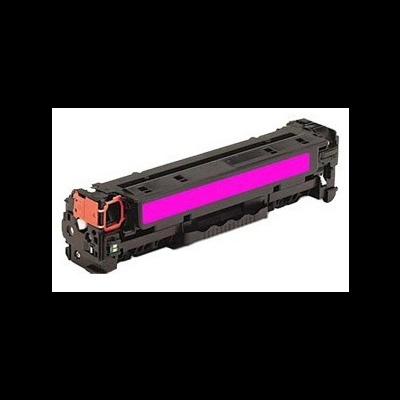 Cartucho de toner magenta para impressora em plástico preto com área rosa e detalhe laranja.