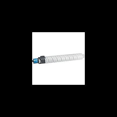 Cartucho de toner branco com extremidade preta e azul em fundo branco