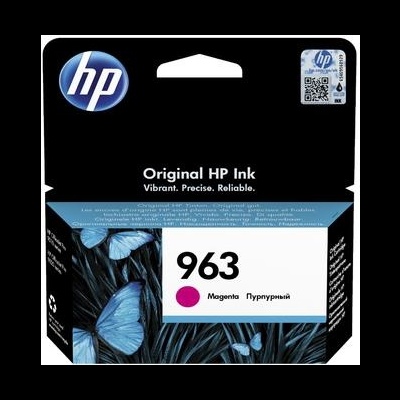 Embalagem de cartucho de tinta HP magenta 963 com padrão azul