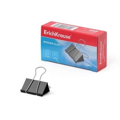 Clipboard com clips de papel ErichKrause preto com caixa vermelha e azul ao fundo