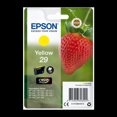 Cartucho tinta Epson amarelo 29 embalagem com imagem morango.
