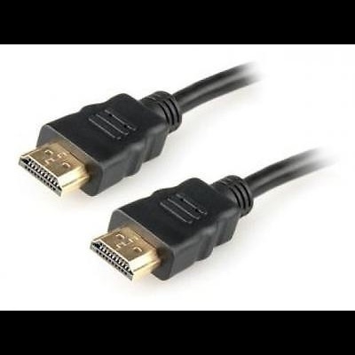 Cabo HDMI preto com conectores dourados em ambas as extremidades