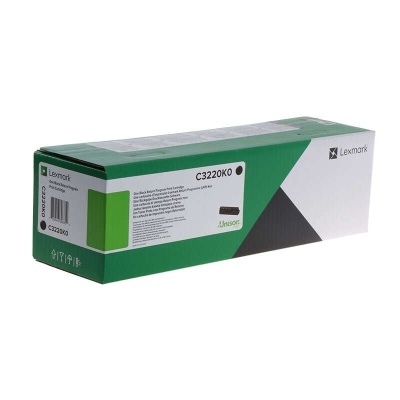 Caixa de cartucho de impressora Lexmark C3220K0 em embalagem verde e branca.