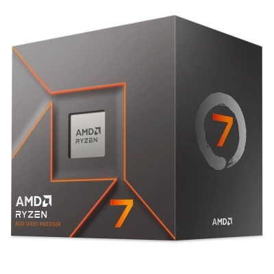 Caixa preta com detalhes em laranja para processador AMD Ryzen 7 8000 Series