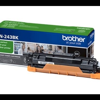 Cartucho de toner preto Brother TN-243BK com caixa e toner em destaque