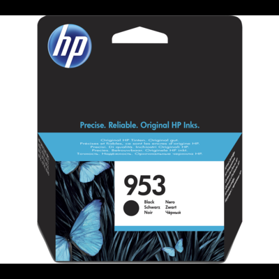 Cartucho de tinta HP 953 preto com embalagem preta e azul decorada com borboletas azuis