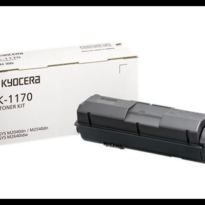 Kit de toner Kyocera TK-1170 e embalagem branca com texto preto