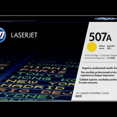 Caixa de tinta HP LaserJet 507A amarela para impressora, modelo M551
