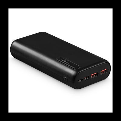 Carregador portátil preto com quatro portas USB