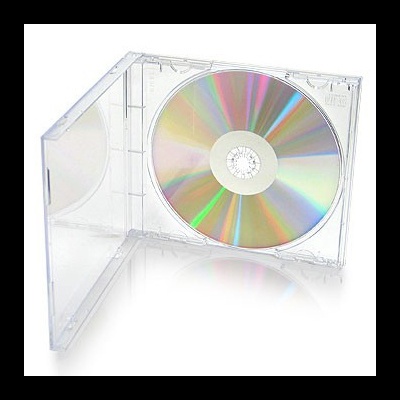 Estojo transparente para CD aberto com disco dentro