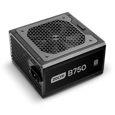 Fonte de alimentação de computador ZOLYD B750 preta com grelha hexagonal no topo
