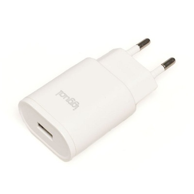 Carregador USB branco com tomada de dois pinos