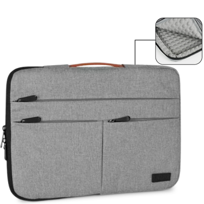 Mala para portátil cinzenta com vários bolsos e interior almofadado