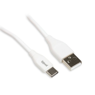 Cabo USB branco com conector tipo A e USB tipo C com texto iguid