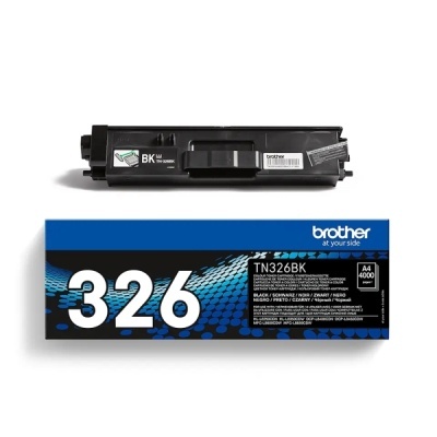 Cartucho de toner Brother TN326BK preto com embalagem azul e preta.
