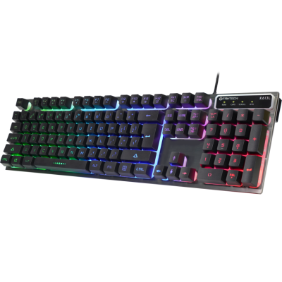 Teclado mecânico preto com iluminação RGB multicolorida e design moderno