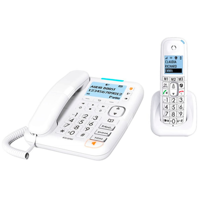 Telefone fixo branco Alcatel com base e telefone sem fios