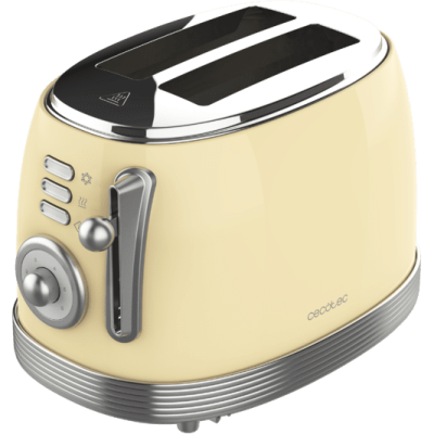 Torradeira creme com detalhes cinza e dois espaços para fatias