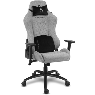 Cadeira gaming ALPHA GAMER cinzenta com almofadas pretas e base preta com rodas