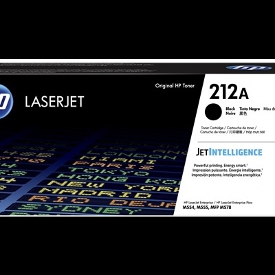 Embalagem de toner HP LaserJet 212A preto com texto e design digital