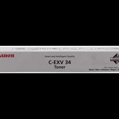 Embalagem branca de toner Canon C-EXV 34 com texto e logotipos