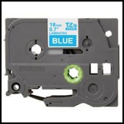 Cassete cinzenta para rotuladora com etiqueta azul e texto TZ BLUE