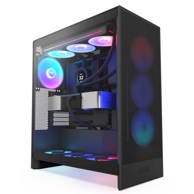 Computador de secretária preto com luzes LED RGB e display digital no cooler