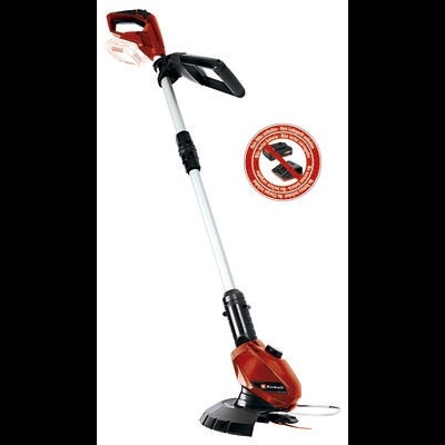 Aparador de relva elétrico vermelho e preto com haste metálica e proteção no cabo